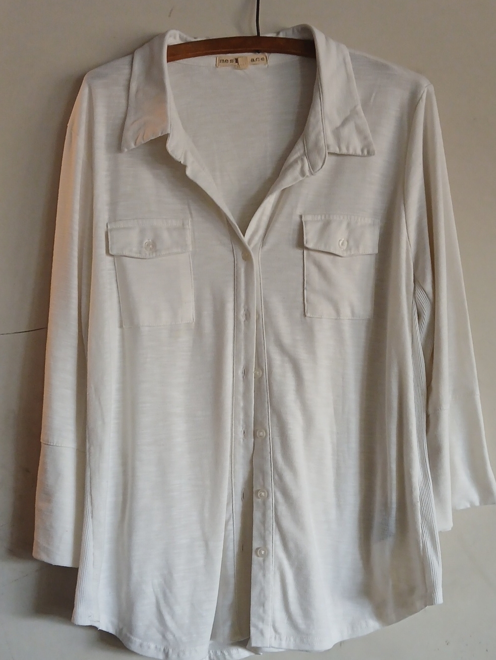 Mesh & Lace Lightweight White Button-Up Shirt with Chest Pockets